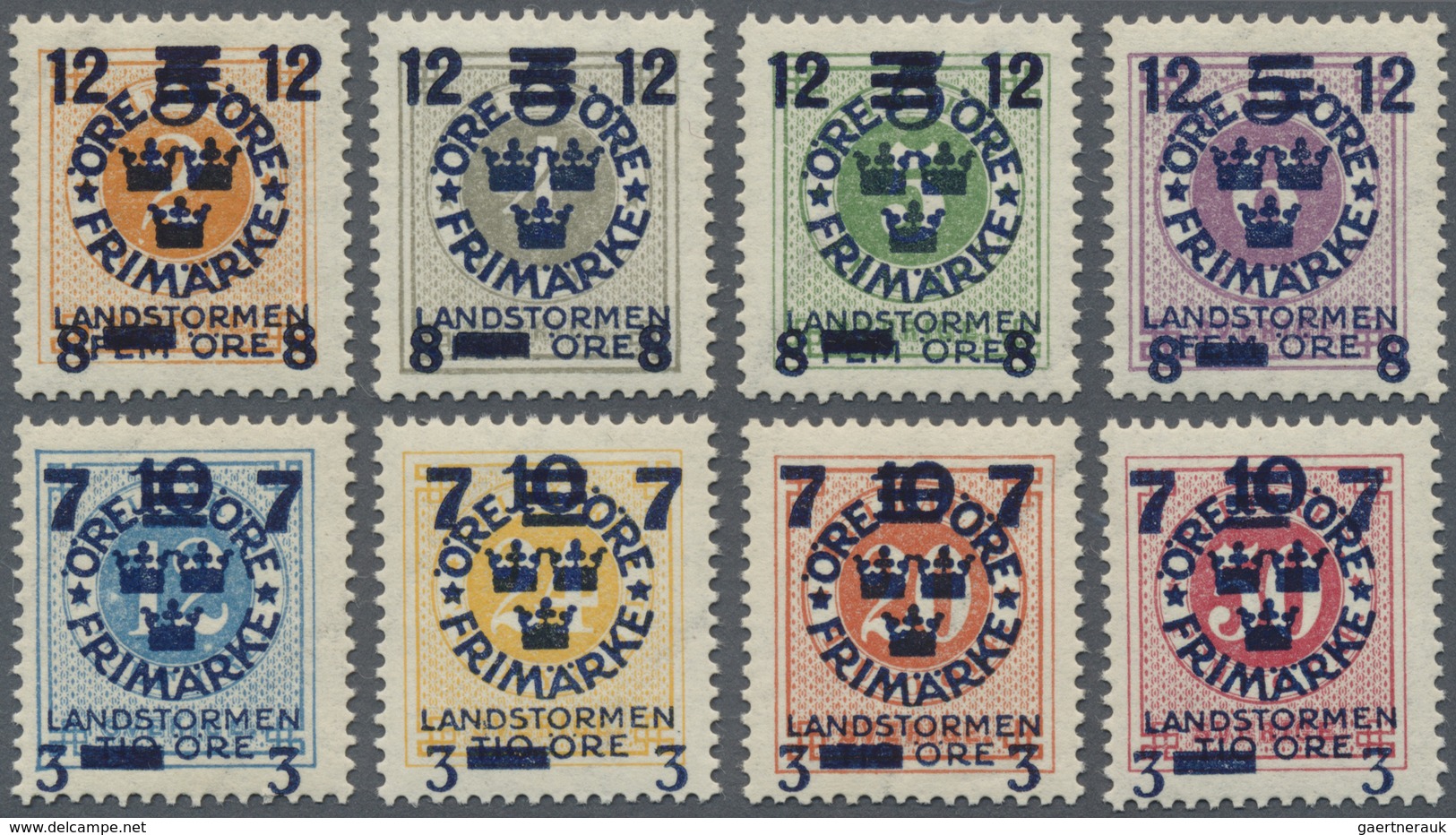 ** Schweden: 1918, For The Landsturm, 8 Items With Reversed Overprints, Mint Never Hinged, (Mi € Ca. 1. - Ongebruikt