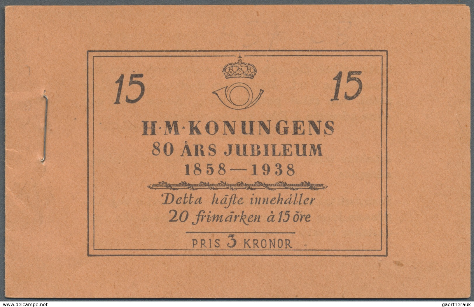 ** Schweden - Markenheftchen: 1938, 80th Birthday Of King Gustaf V, Complete Stamp Booklet ‚Pris 3 Kron - 1951-80