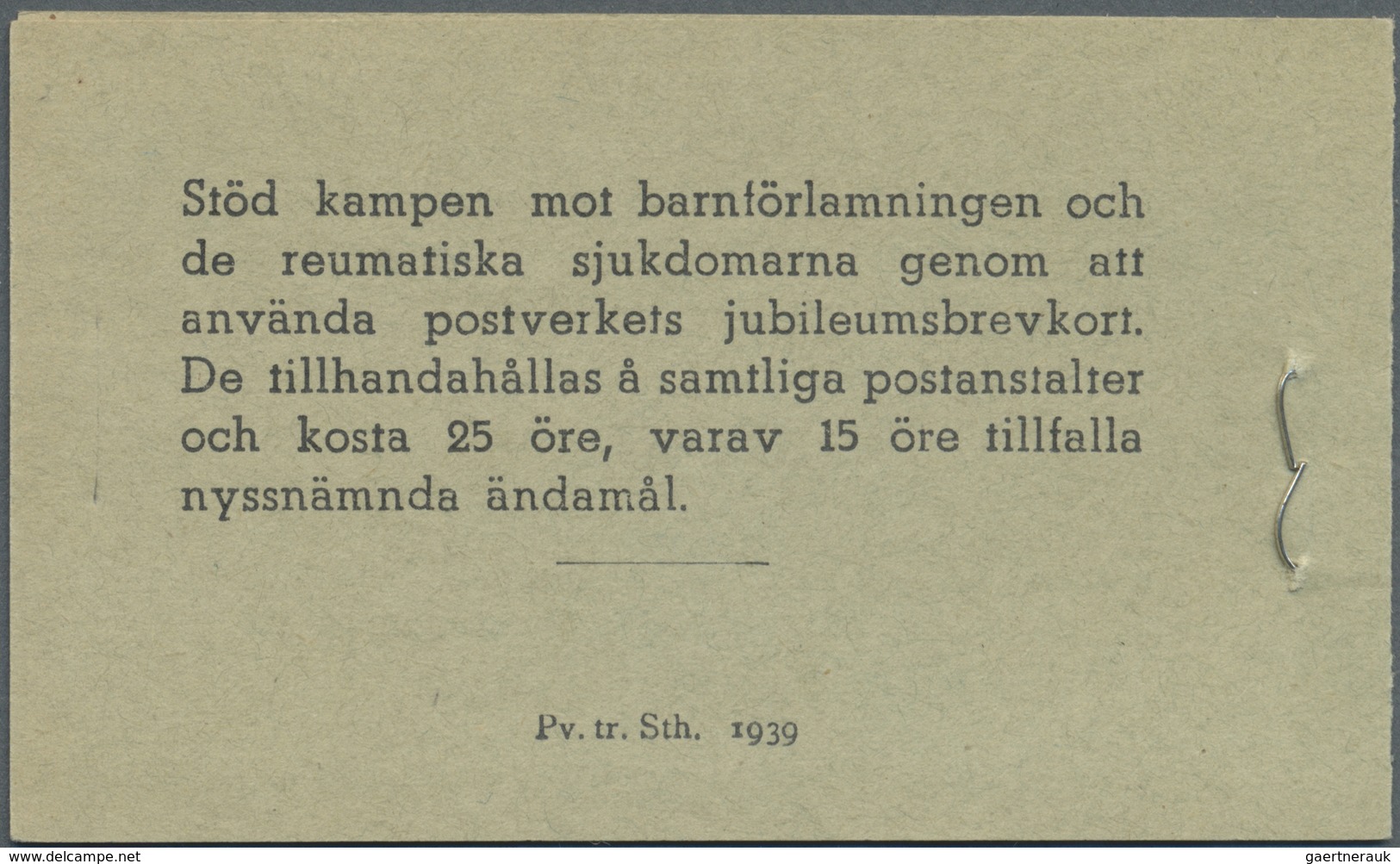 ** Schweden - Markenheftchen: 1939, Per Henrik Ling, Complete Stamp Booklet ‚Pris 1 Krona‘ Bearing 20 S - 1951-80