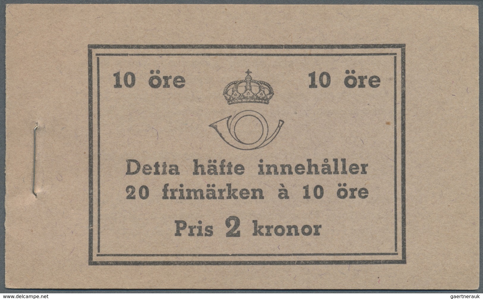 ** Schweden - Markenheftchen: 1939, Gustaf V Right Profile Type I, Complete Stamp Booklet ‚Pris 2 Krono - 1951-80