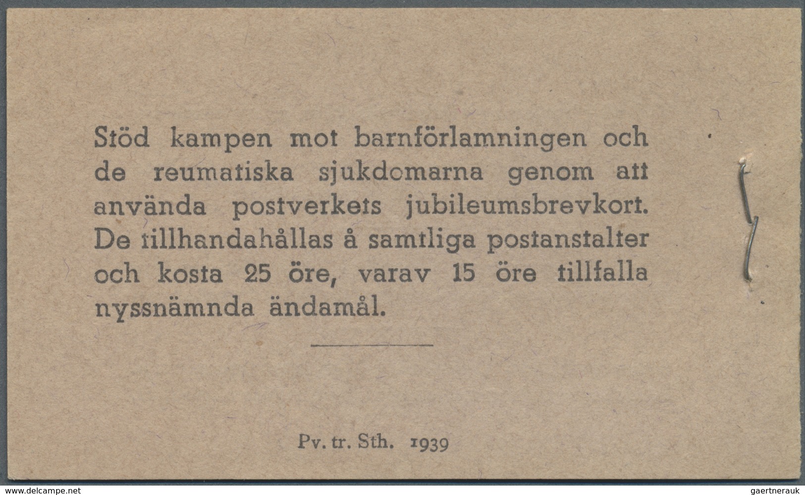 ** Schweden - Markenheftchen: 1939, Gustaf V Right Profile Type I, Complete Stamp Booklet ‚Pris 2 Krono - 1951-80
