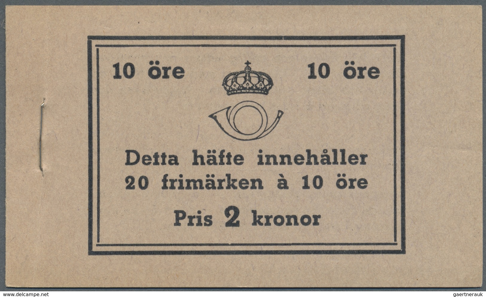 ** Schweden - Markenheftchen: 1939, Gustaf V Right Profile Type II, Complete Stamp Booklet ‚Pris 2 Kron - 1951-80