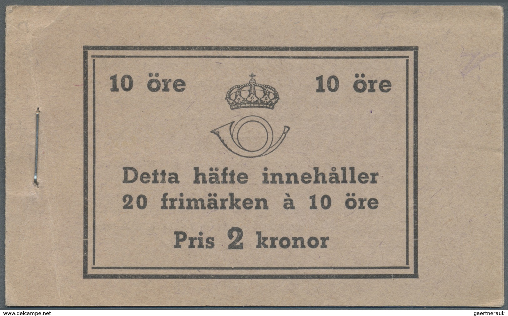 ** Schweden - Markenheftchen: 1939, Gustaf V Right Profile Type I, Complete Stamp Booklet ‚Pris 2 Krono - 1951-80