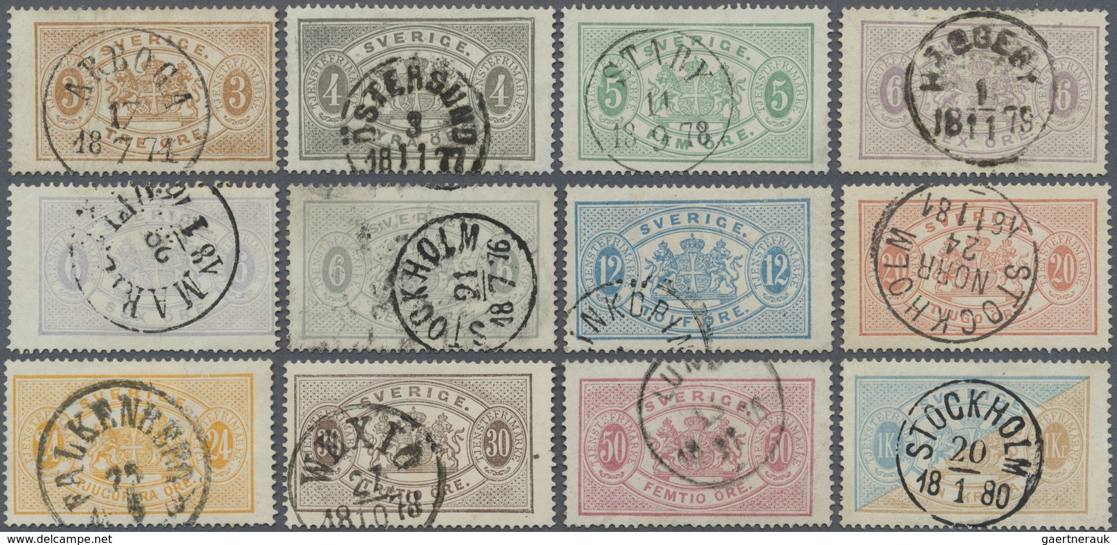 O Schweden - Dienstmarken: 1874, Coat Of Arms Drawing 3 Ö To 1 Kr, As Well 6 Ö In Three Colors, Clean - Service