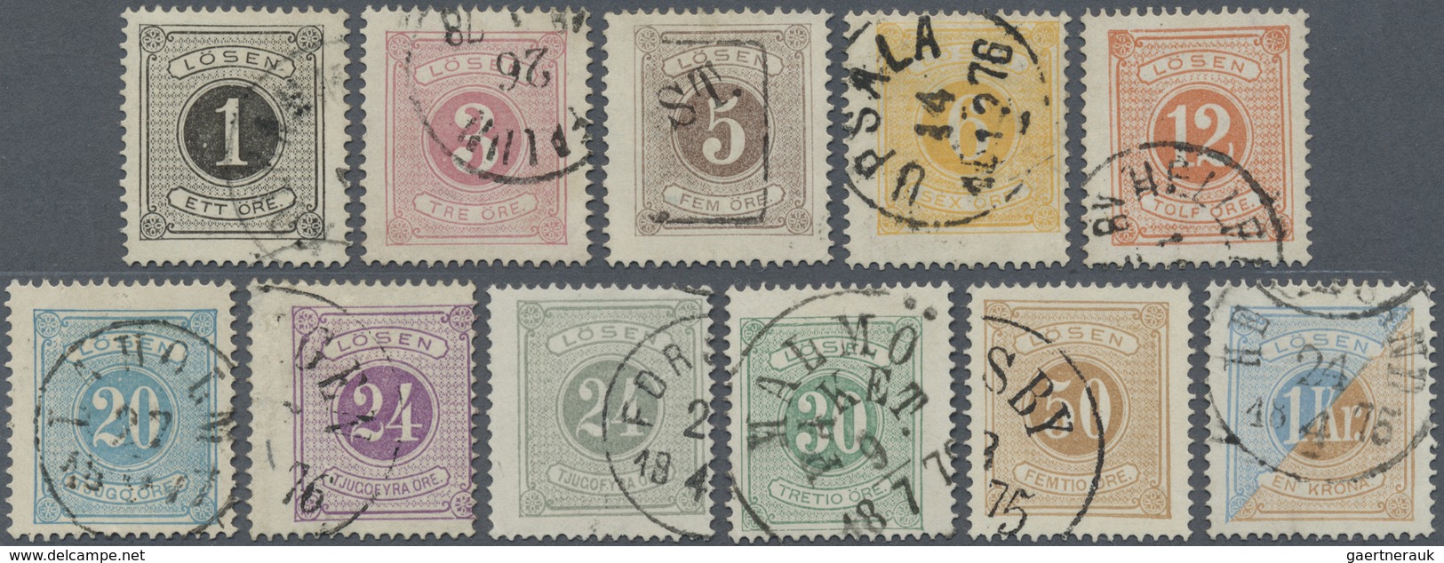 O Schweden - Portomarken: 1874, Number Drawing 1 Ö To 1 Kr, As Well 24 Ö In Two Colors, Clean Canceled - Strafport