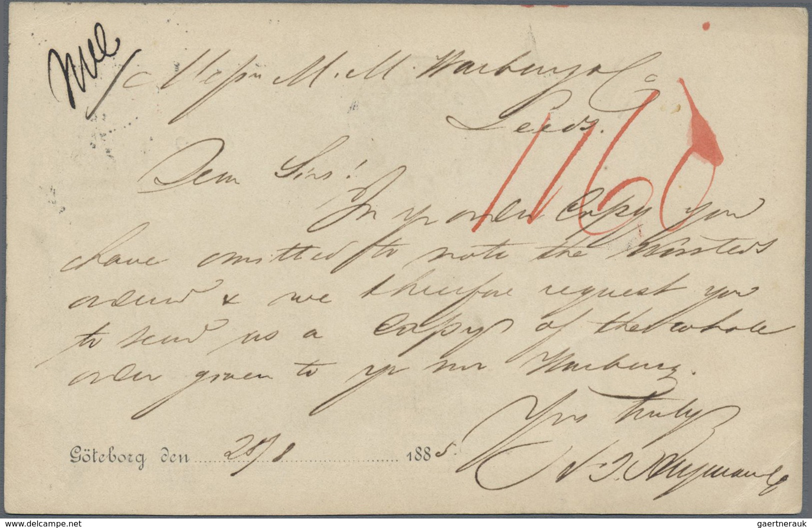 GA Schweden - Ganzsachen: 1879, GA-Karte 10 Ö Karminrosa (leichter Eckbug) Bedarfsgebraucht In Leeds 28 - Entiers Postaux