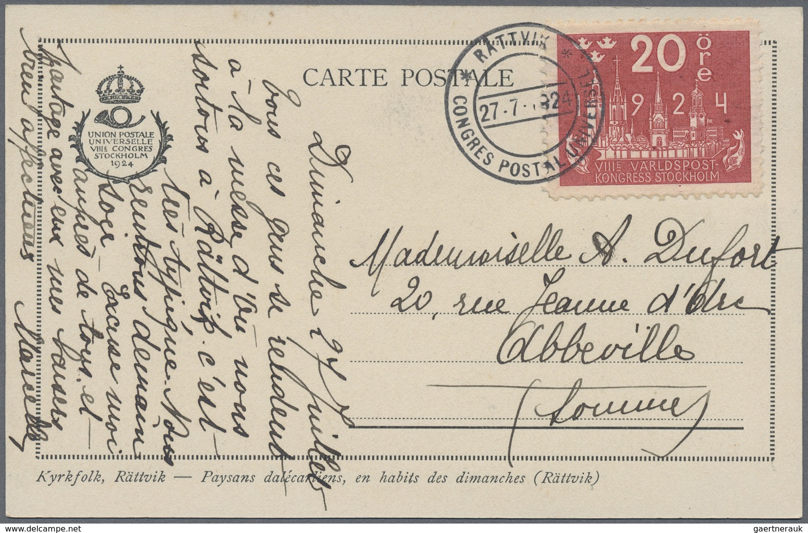 Br Schweden - Stempel: UPU Congress. 1924. Photographic Post Card's Bearing Universal Union Congress Fa - Autres & Non Classés