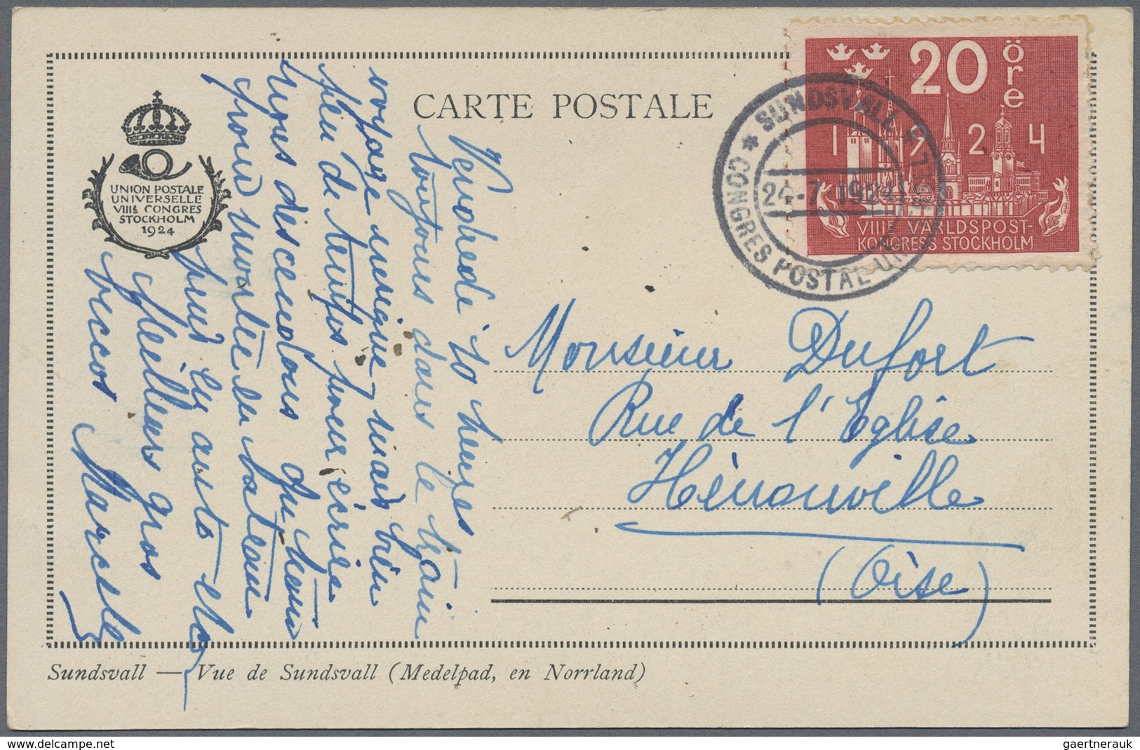 Br Schweden - Stempel: UPU Congress. 1924. Photographic post card's bearing Universal Union Congress Fa