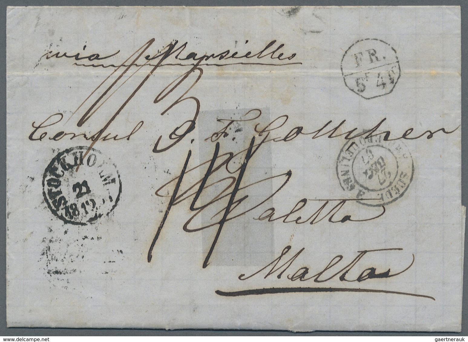 Br Schweden - Besonderheiten: 1867. Stampless Envelope Cancelled By Stockholm Date Stamp Addressed To T - Autres & Non Classés