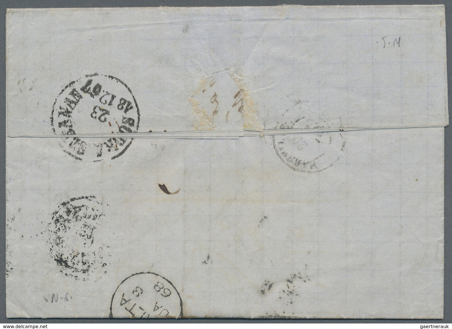 Br Schweden - Besonderheiten: 1867. Stampless Envelope Cancelled By Stockholm Date Stamp Addressed To T - Autres & Non Classés