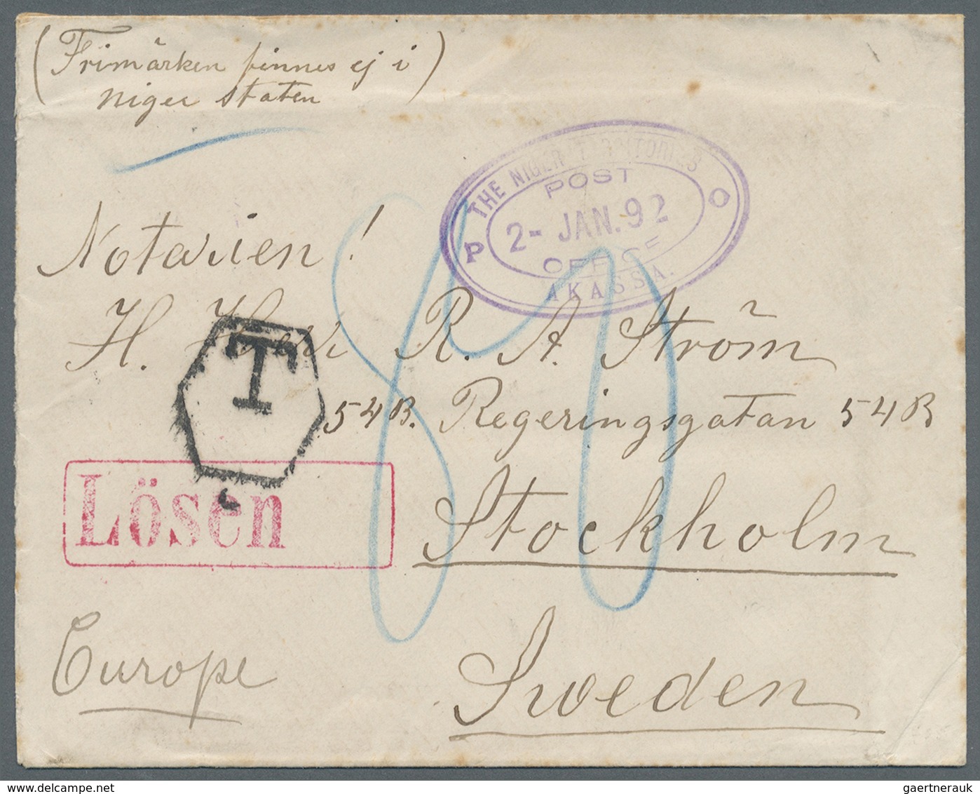 Br Schweden - Besonderheiten: 1892. Stampless Envelope Endorsed On Reverse 'Wm. Hunter, River Niger, Af - Other & Unclassified