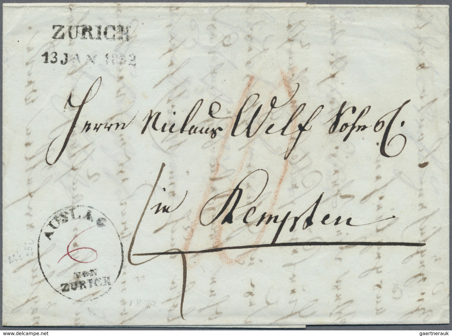 Br Schweiz - Vorphilatelie: AUSLAGE VON ZÜRICH, Ovalstempel Auf 2 Kpl. Briefen Von Zürich Nach Kempten; - ...-1845 Préphilatélie