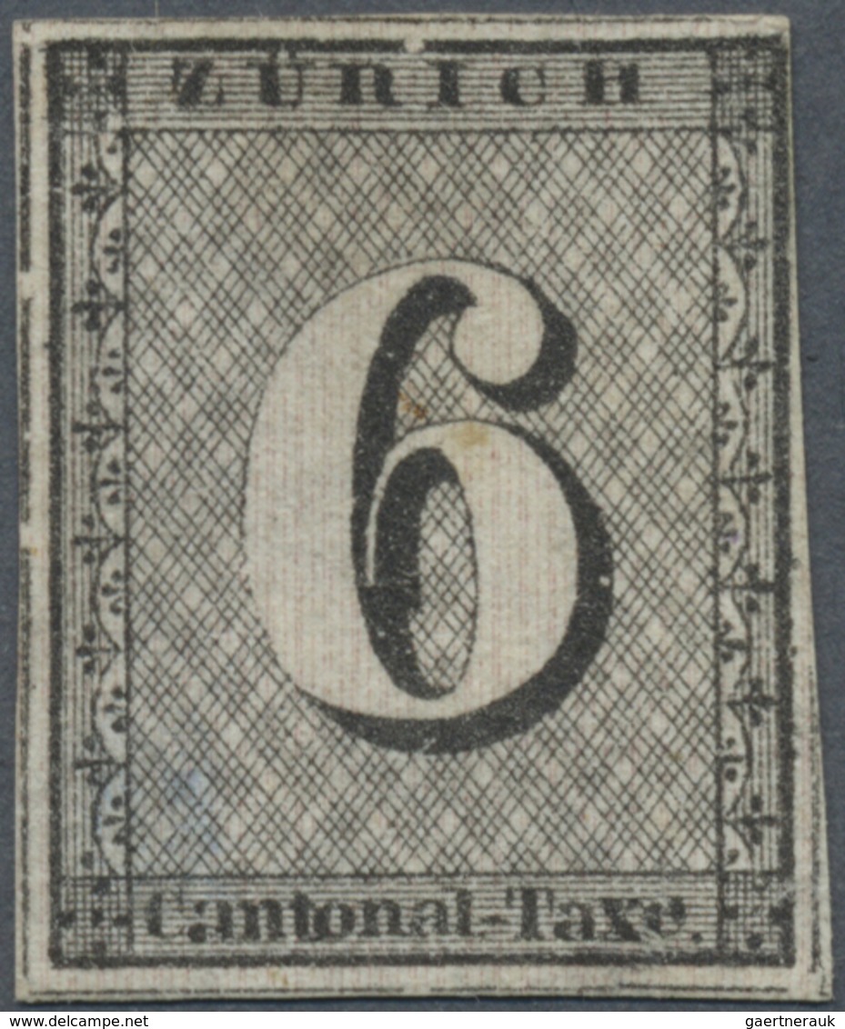 (*) Schweiz - Zürich: 1843 Zürich 6 Rp. Schwarz Mit Senkrechten Unterdrucklinien, Type V, Bogenfeld 25, - 1843-1852 Federale & Kantonnale Postzegels