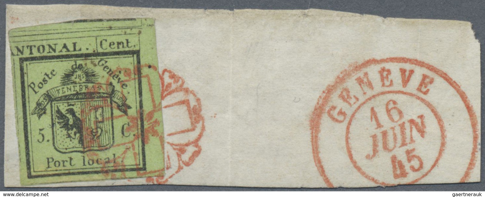 Brfst Schweiz - Genf: 1843 Genf 5 C. Als Rechte Hälfte Der "Doppelgenf" Gebraucht Auf Briefstück, übergehe - 1843-1852 Timbres Cantonaux Et  Fédéraux