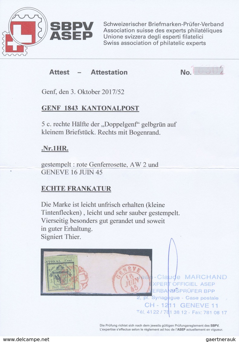 Brfst Schweiz - Genf: 1843 Genf 5 C. Als Rechte Hälfte Der "Doppelgenf" Gebraucht Auf Briefstück, übergehe - 1843-1852 Federale & Kantonnale Postzegels