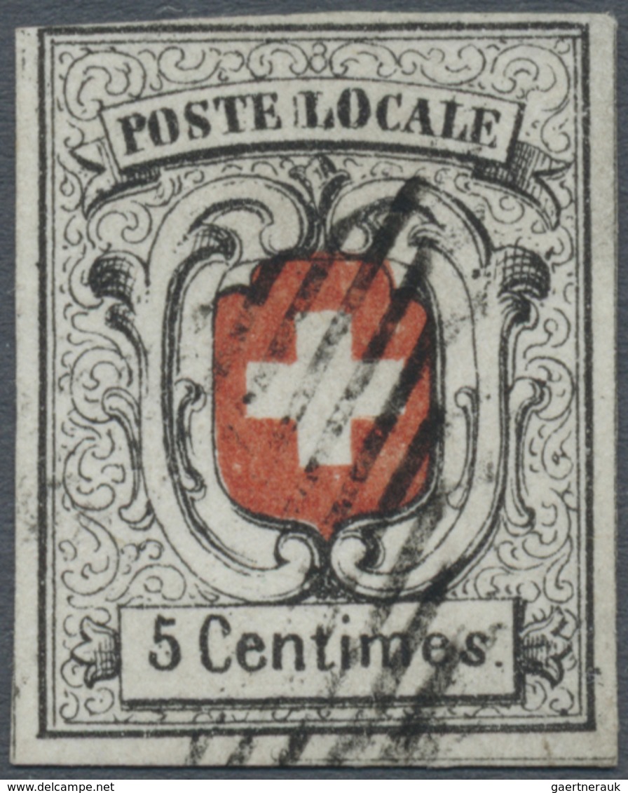 O Schweiz - Genf: 1851, 5 C Schwarz/rot Sogenannte "Neuenburg" Sauber Entwertet Mit Schwarzer Eidenöss - 1843-1852 Federale & Kantonnale Postzegels
