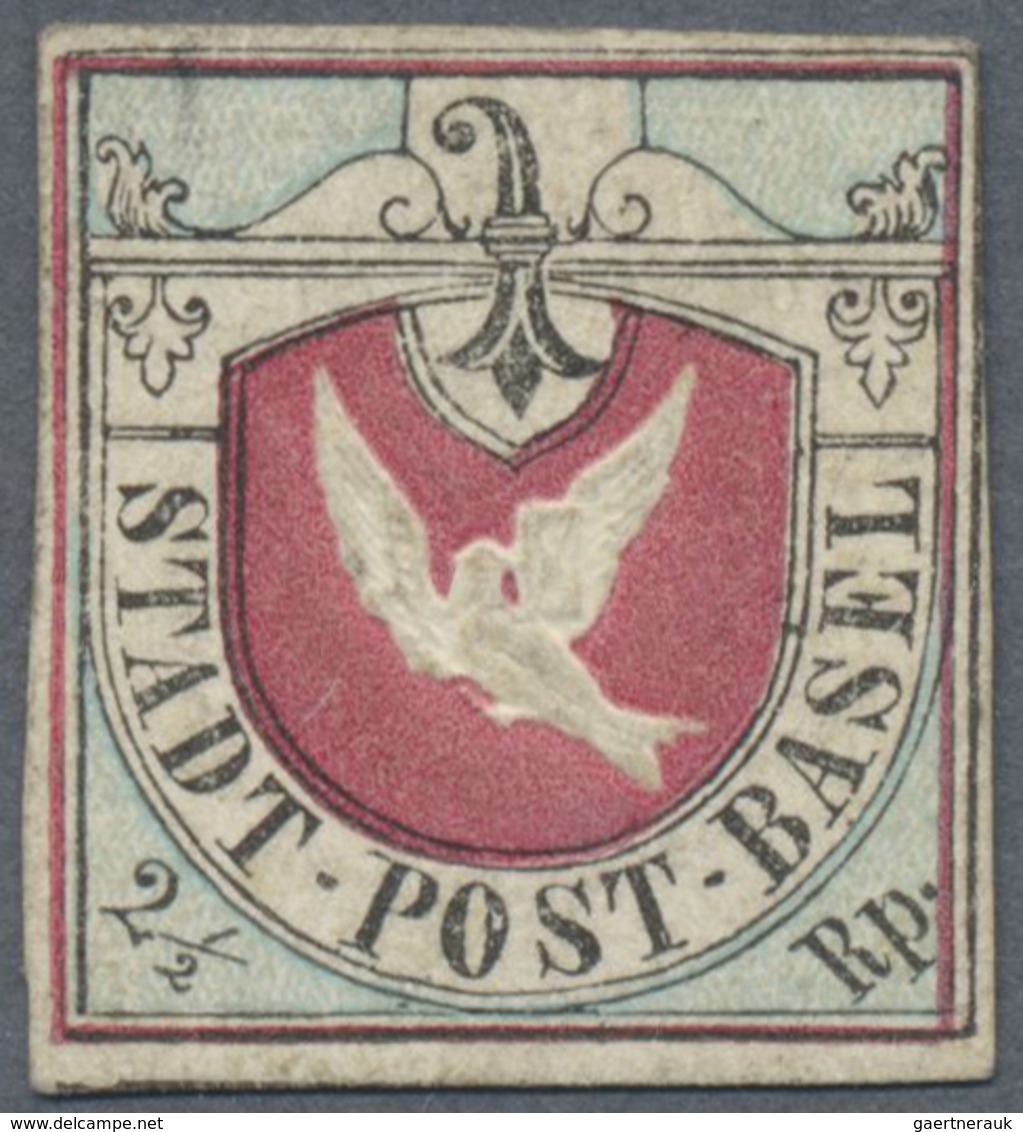 (*) Schweiz - Basel: 1845 "Basler Taube" 2½ Rp. Schwarz/blau/karmin Von Der 2. Auflage, UNGEBRAUCHT Ohne - 1843-1852 Timbres Cantonaux Et  Fédéraux