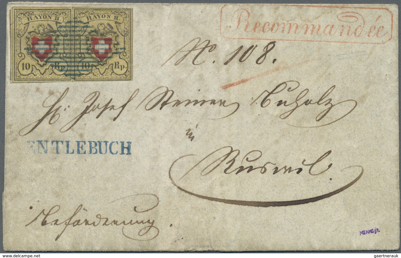 Br Schweiz: 1850-52 Rayon II 10 Rp. Gelb Im Waagerechten Paar Auf Charge-Brief 1853 Von Entlebuch Nach - Ongebruikt