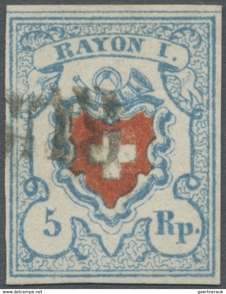 O Schweiz: 1850 Rayon I 5 Rp. Hellblau, Type 26, Stein C2-RO, Mit Ca. 4/12 Kreuzeinfassung, Gebraucht - Ongebruikt