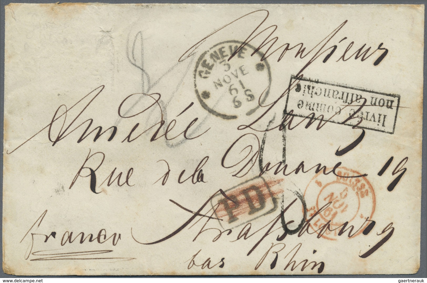 Br Schweiz: 1861. Markenloser Brief (min. Fleckig) Von Genf (3 Nove 61) Nach Straßbourg (5 Nov 61) Via - Neufs