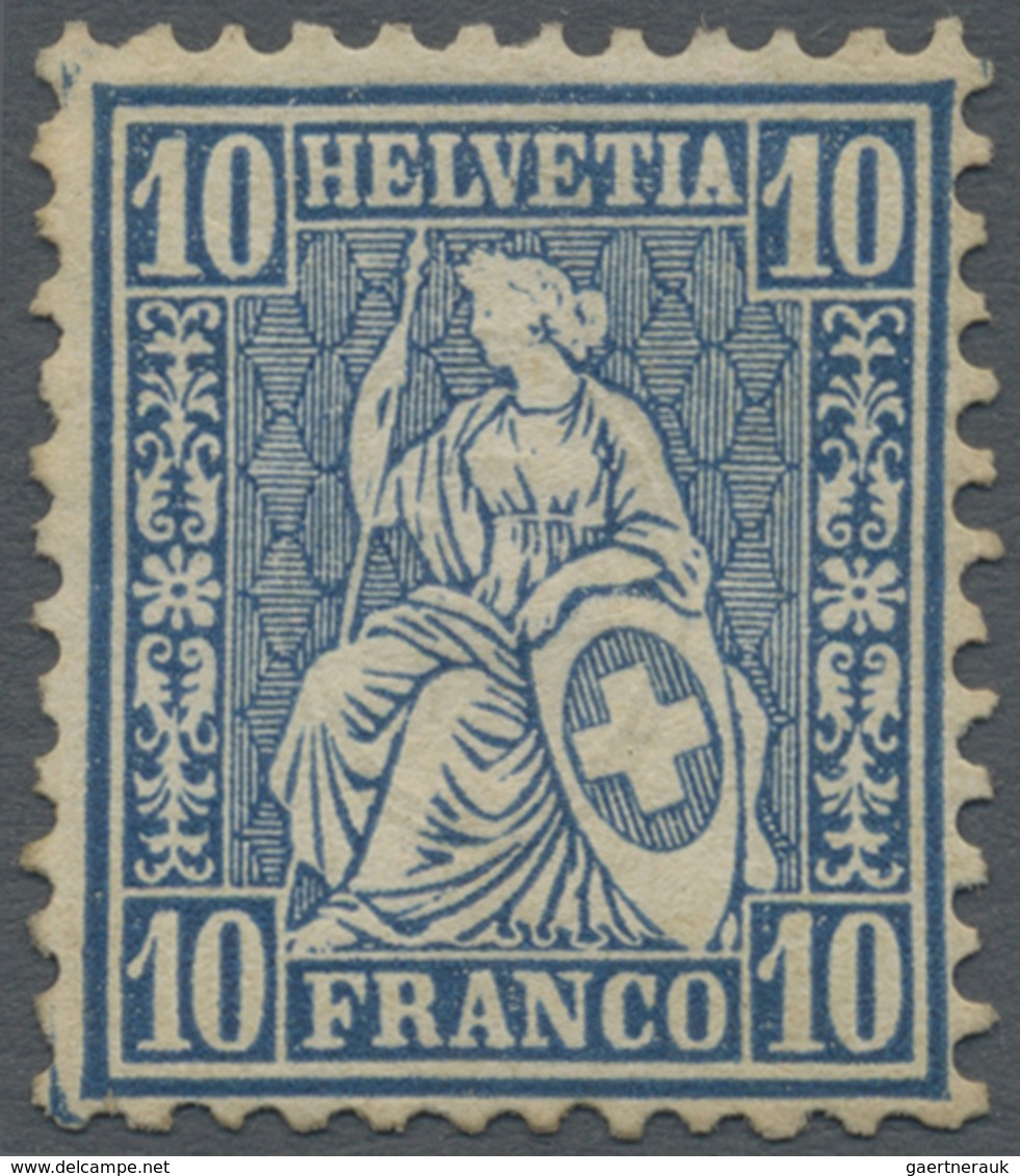 * Schweiz: 1862 'Sitzende Helvetia' 10 Rp. Blau, Ungebraucht Mit Gummiresten, Farbfrisch, Gut Zentrier - Neufs