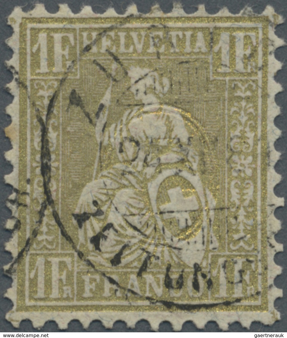 O Schweiz: 1882 Sitzende Helvetia 1 Fr. Golden Auf Faserpapier, Gebraucht Und Sauber Entwertet Mit Ort - Neufs