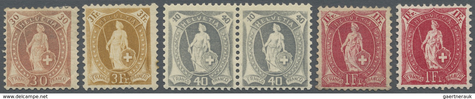 **/* Schweiz: 1900-1905 Stehende Helvetia: Gruppe Von 6 Ungebrauchten Marken, Mit 30 Rp., 40 Rp. Und 3 Fr - Neufs