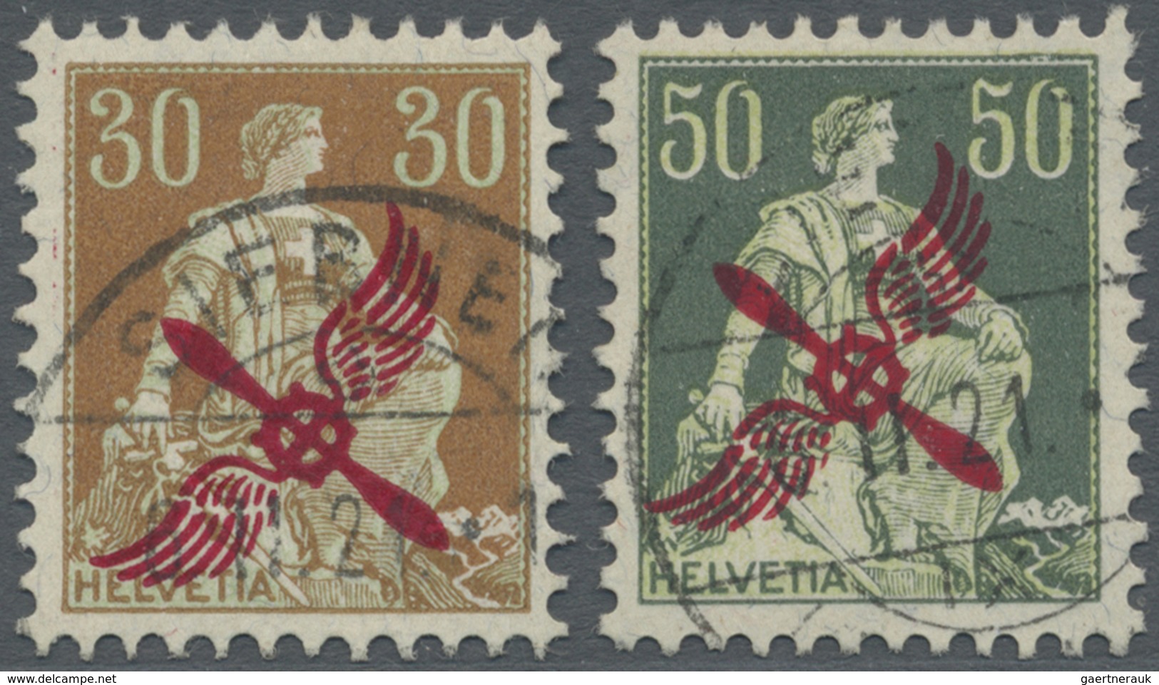 O Schweiz: 1919-20 Flugpostmarken 30 Rp. Und 50 Rp. Je Mit Propelleraufdruck, Gebraucht Mit Stempel "S - Ongebruikt