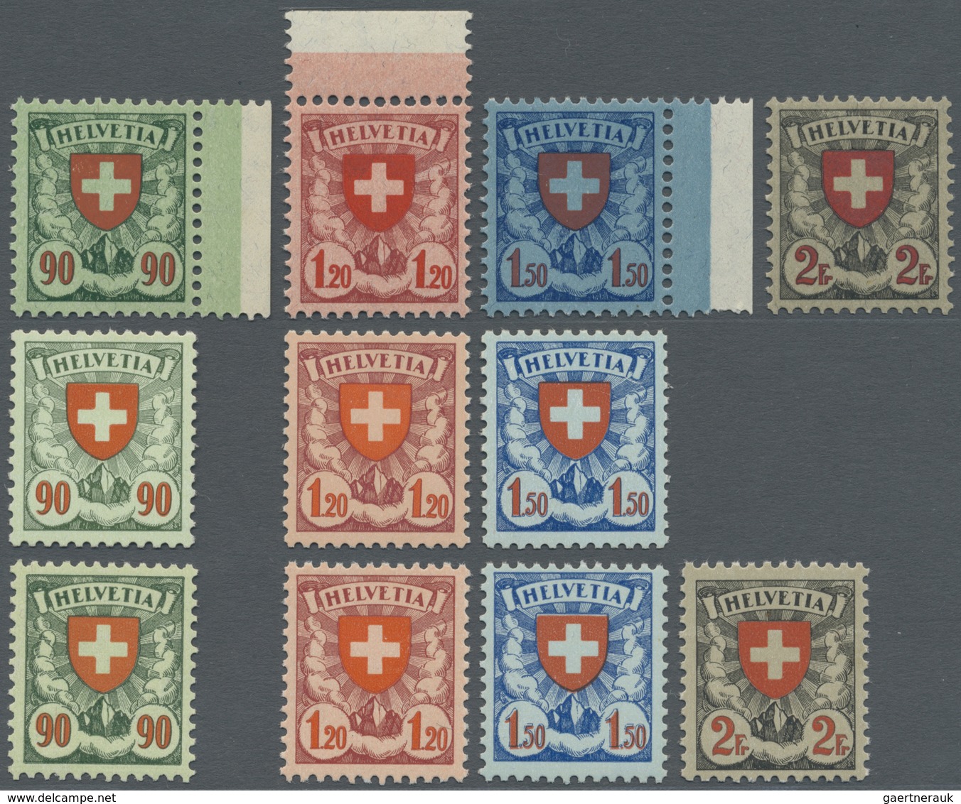 ** Schweiz: 1924, 90 C.-2 Fr. Wappenschild Postfrisch In Allen 3 Typen (x, Y Und Z). Michel 950,- € - Ongebruikt