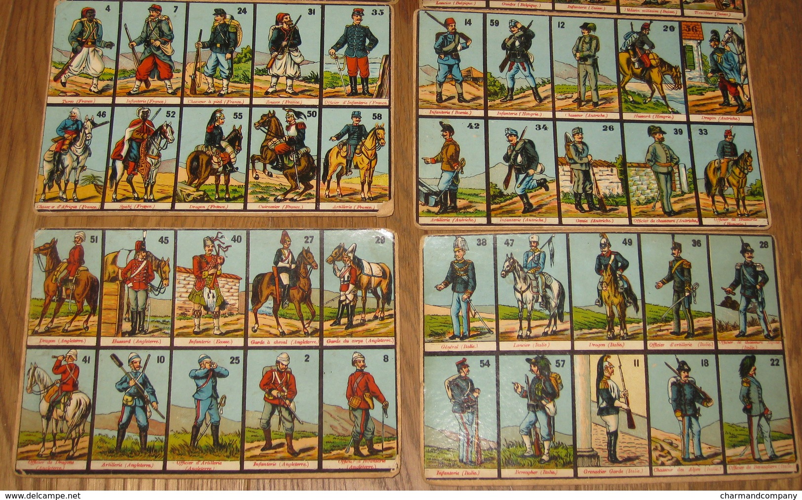 Rare Loto Ancien / C1910 - Loto Des Militaires Européens - Chromolitho - 6 Cartons De Jeu + 23 'pions' - 6 Scans - Jouets Anciens