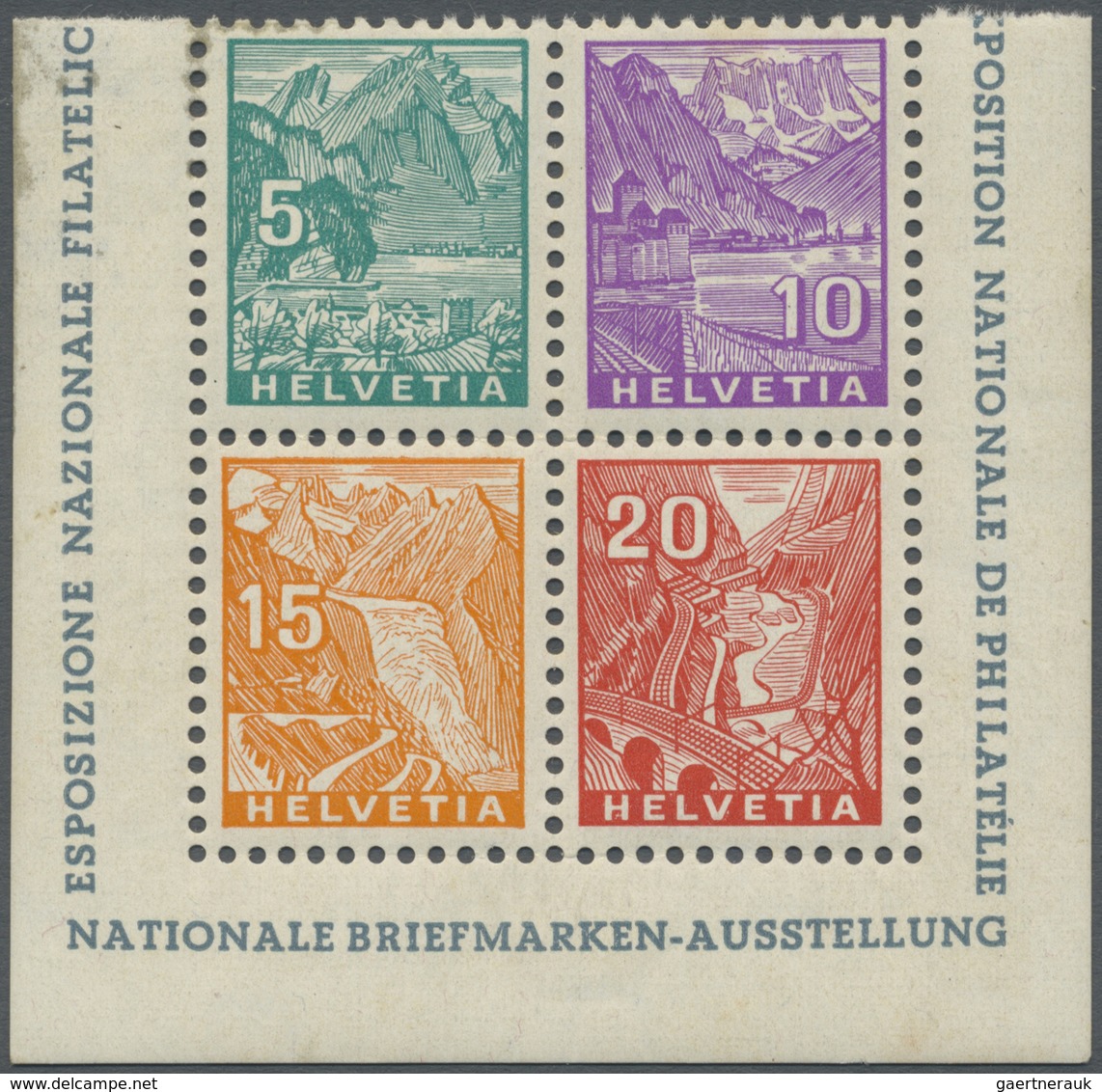 ** Schweiz: 1934 NABA-Block Ohne Oberrand, Postfrisch, Oberes Markenpaar Und Blockrand Mit Min. Einschr - Ongebruikt