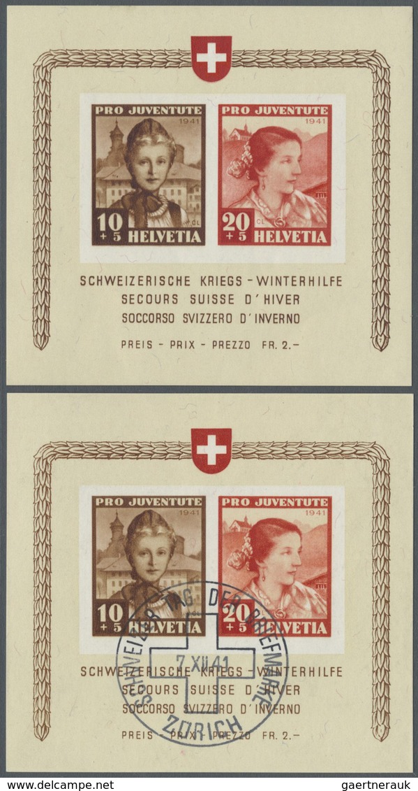 **/O/Br Schweiz: 1941 Drei Pro Juventute-Blocks, Einmal Postfrisch, Einmal Gestempelt Und Ein Block (20 Rp.- - Neufs