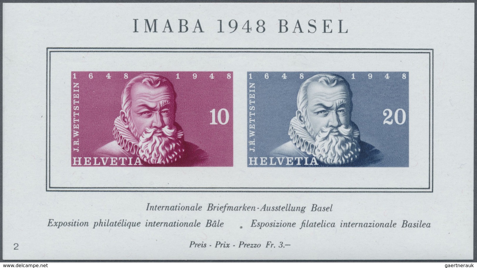 ** Schweiz: 1948, Blockausgabe: "IMABA 1948", UNGEZÄHNTES LUXUS-Stück, Fotoattest Rellstab. - Neufs