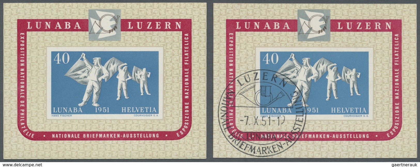 **/O/Br Schweiz: 1951, LUNABA-Block Auf Ausstellungsbrief Mit Sonderstempel Vom 29.IX.51. Dazu Einmal Postfr - Neufs