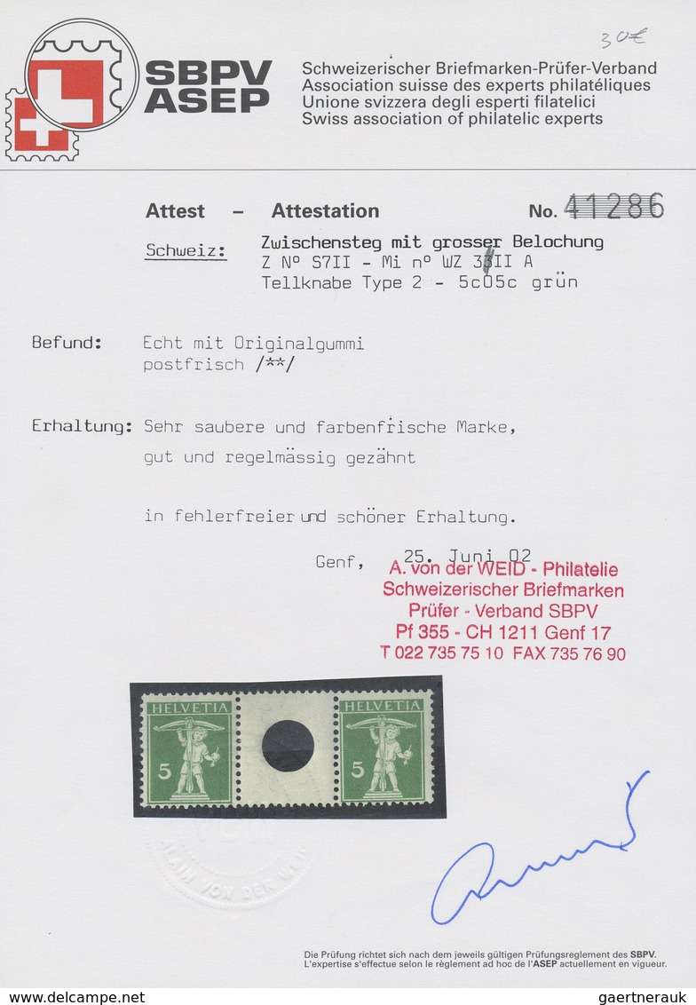 ** Schweiz - Zusammendrucke: 1909-11 Tell 5 Rp. Grün In Type II Im Zwischenstegpaar Mit Großer Lochung, - Se-Tenant