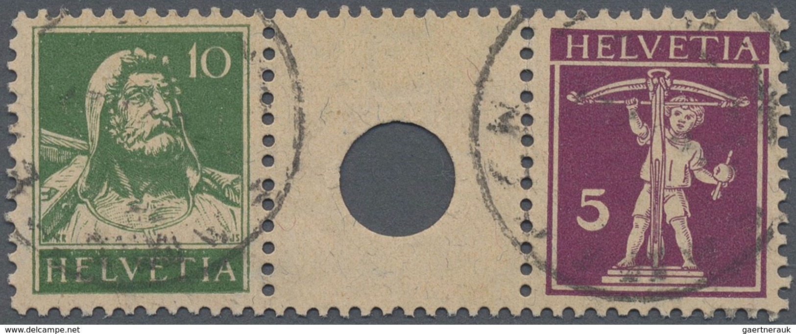 O Schweiz - Zusammendrucke: 1927 Tell 10 Rp. Grün Und 5 Rp. Rotlila Im Zwischenstegpaar Mit Kleiner Lo - Se-Tenant