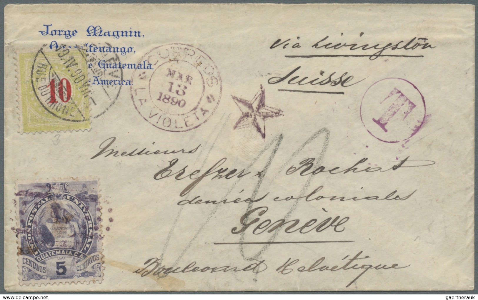 Br Schweiz - Portomarken: 1890. Envelope Addressed To Switzerland Bearing Yvert 34, 5c Violet Tied By D - Taxe