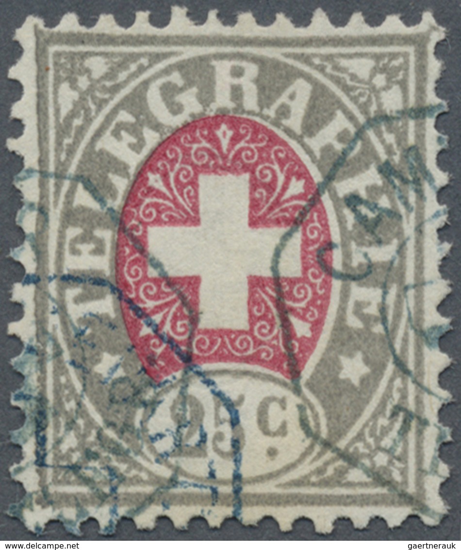 O Schweiz - Telegrafenmarken: 1868 25 Rp. Grau/karmin Auf Weißem Papier, Gebraucht Und Entwertet Mit D - Télégraphe