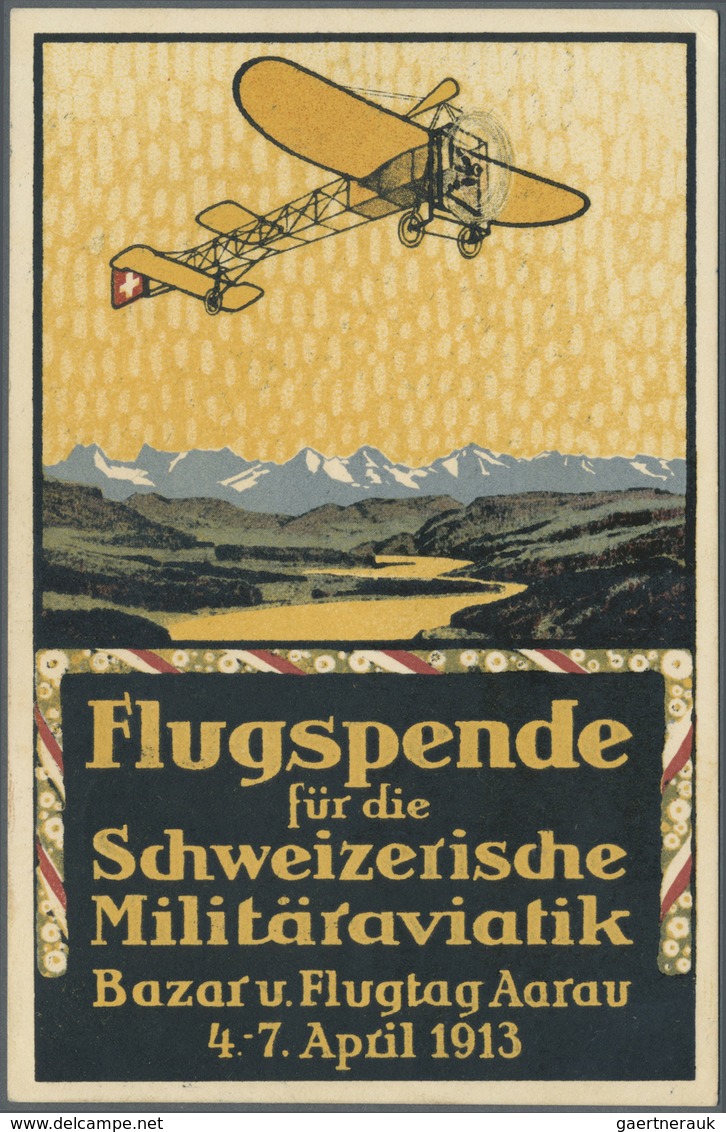 Br Schweiz - Halbamtliche Flugmarken: 1913, 50 C. Flugpost Aarau - Olten Und 5 C. Freimarke Je Mit Flug - Gebruikt