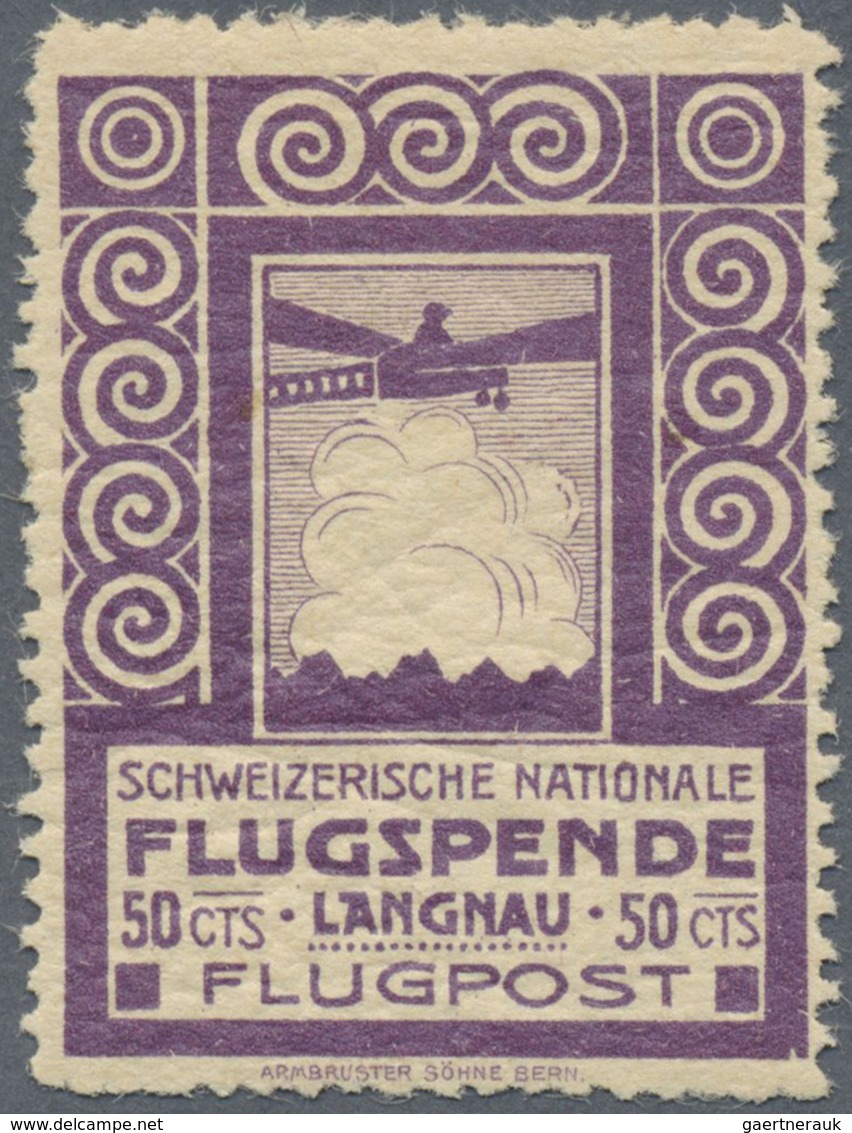 * Schweiz - Halbamtliche Flugmarken: 1913: 50 C Grauviolett, Langenau I E - Bern, Ungebraucht Mit Orig - Oblitérés