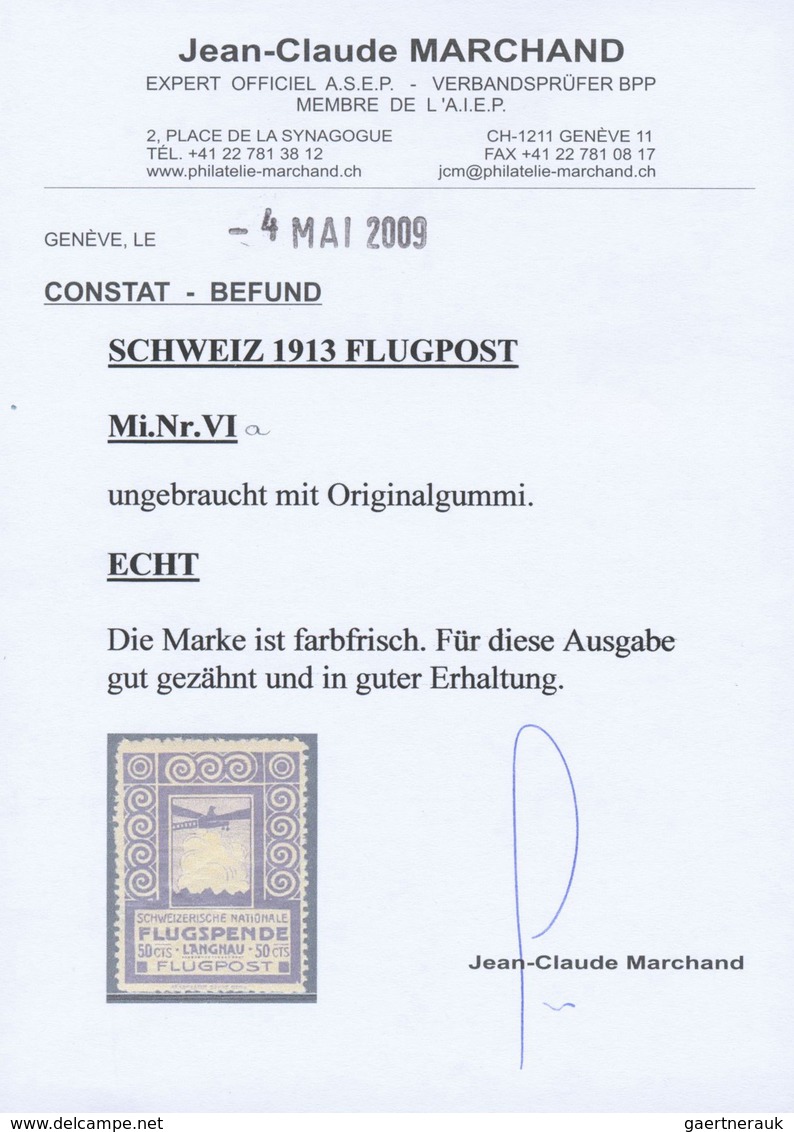 * Schweiz - Halbamtliche Flugmarken: 1913: 50 C Grauviolett, Langenau I E - Bern, Ungebraucht Mit Orig - Oblitérés