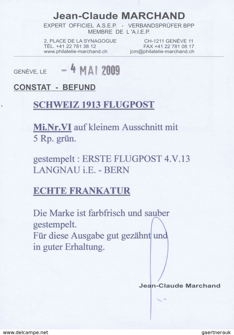 Brfst Schweiz - Halbamtliche Flugmarken: 1913: 50c Langnau I.E. - Bern Auf Briefstück Mit 5 Rp Sauber Gest - Oblitérés