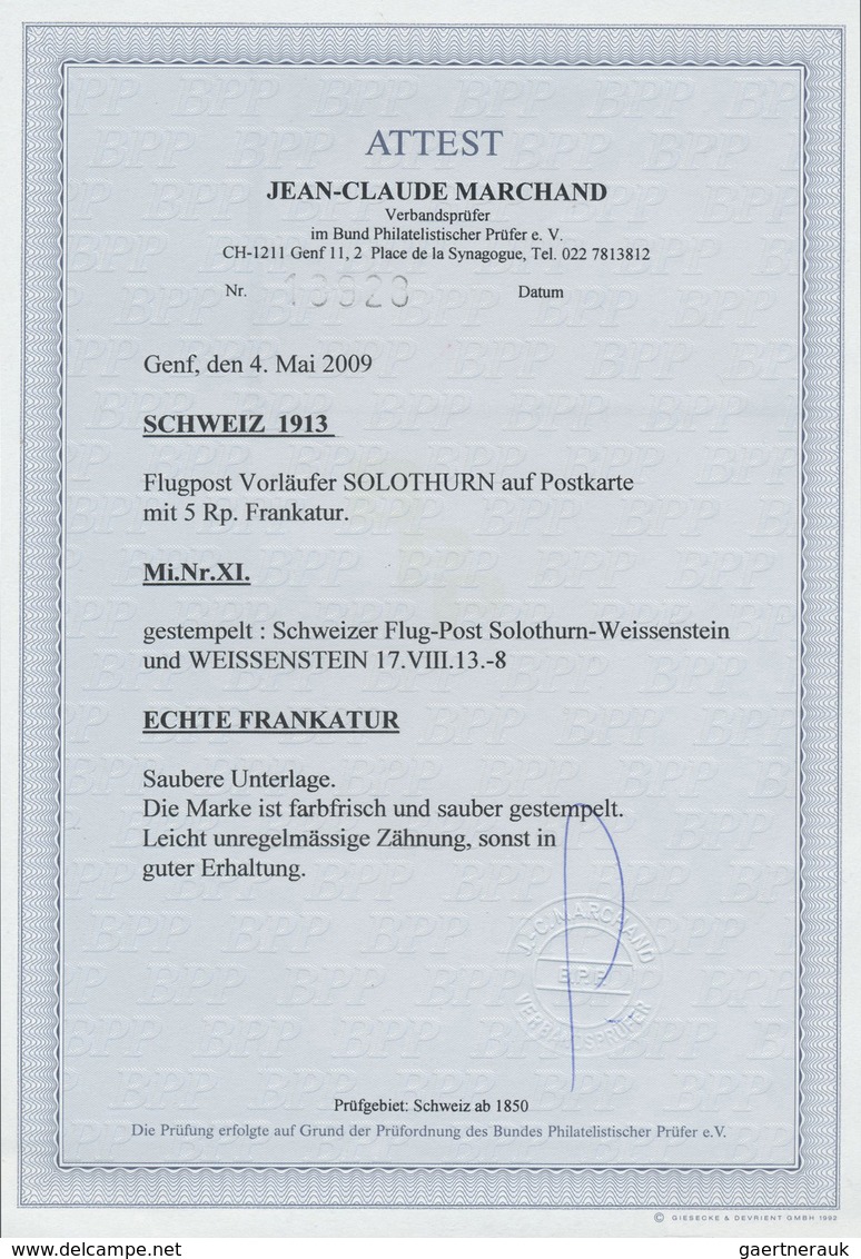 Br Schweiz - Halbamtliche Flugmarken: 1913: 50 C Solothurn-Weissenstein Auf Postkarte Mit 5 Rp, Leicht - Oblitérés