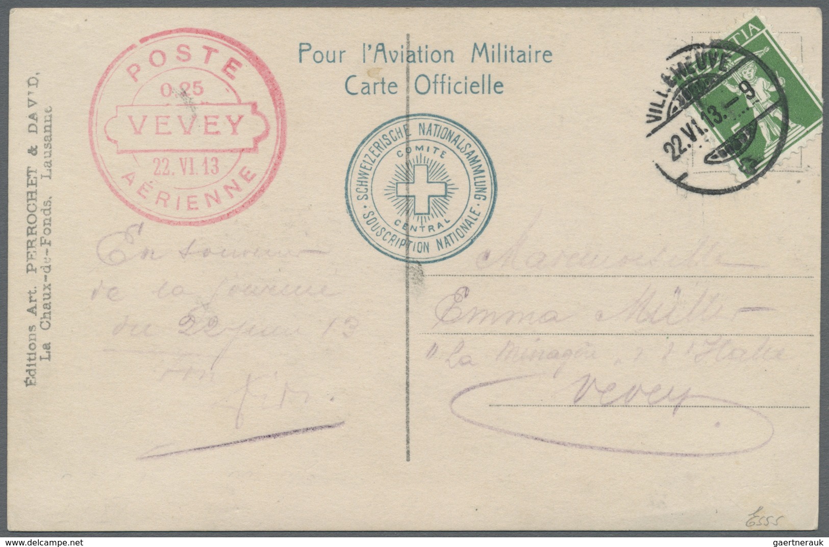 Br Schweiz - Halbamtliche Flugmarken: 1913 (22.6.) VEVEY: Offizielle Karte Mit Dem Komiteestempel "POST - Gebruikt