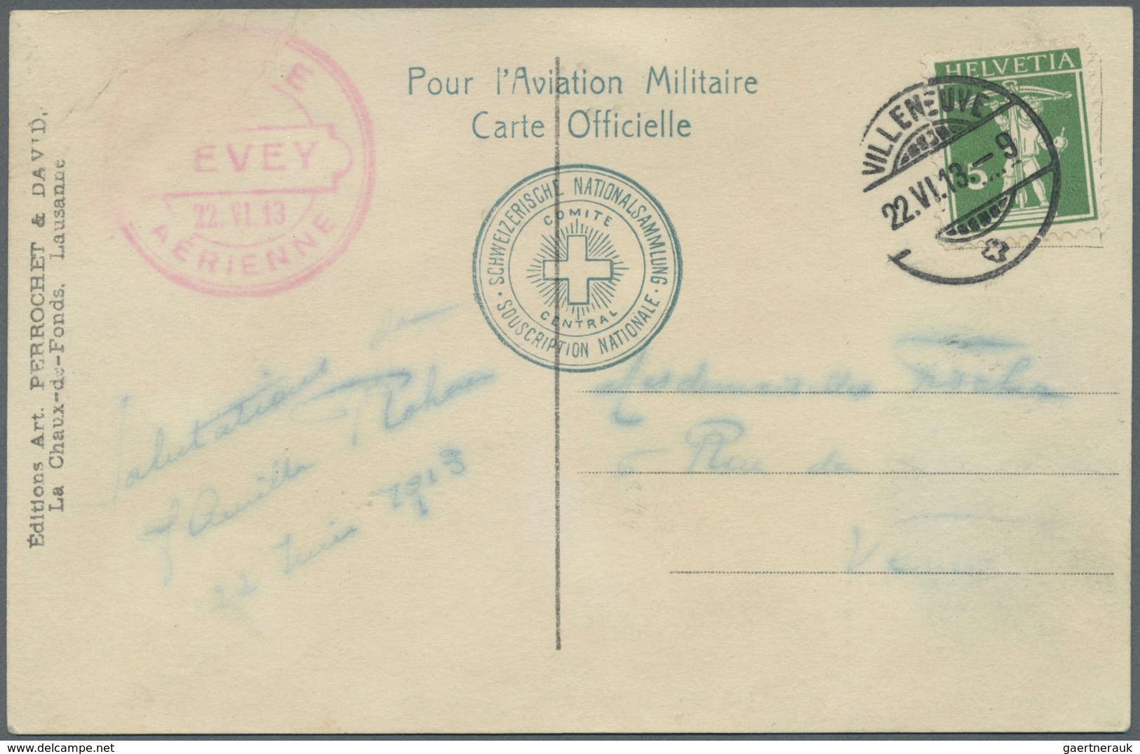 Br Schweiz - Halbamtliche Flugmarken: 1913, Flugtag Vevey 22.6., 5 C. Freimarke Mit Poststempel "VILLEN - Oblitérés