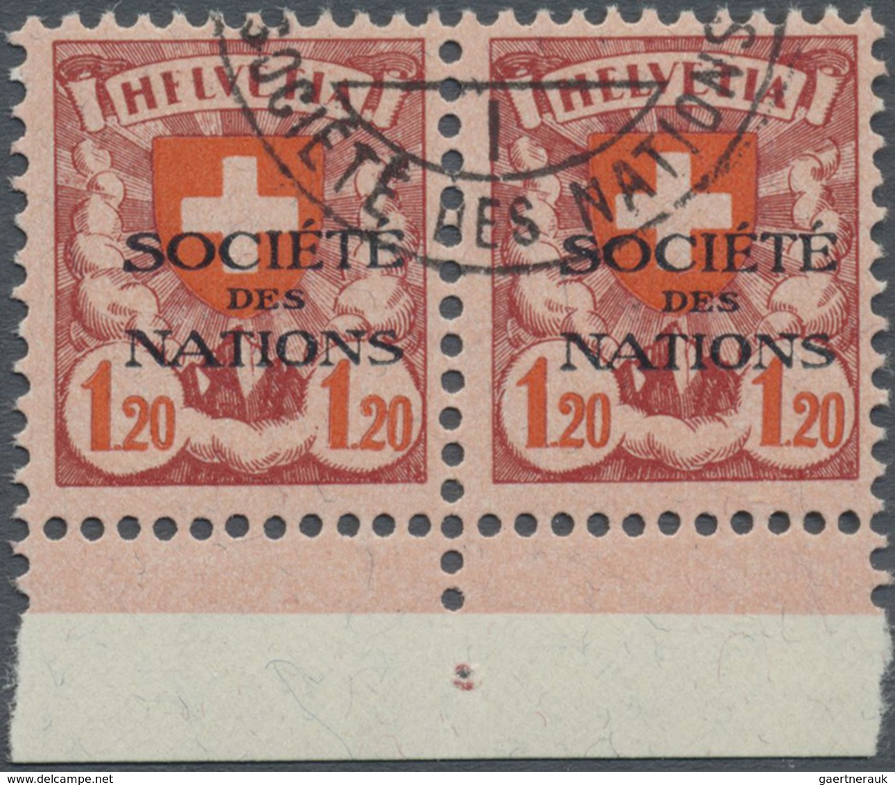 O Schweiz - Völkerbund (SDN): 1924, Wappen 1.20 Fr. Mit Aufdruck 'SOCIETE DES NATIONS' M Waagr. Paar V - ONU