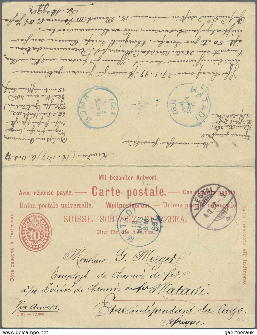 GA Schweiz - Ganzsachen: 1892, Schweiz Doppel-GA-Karte 10 Rp Von "LIESTAL 4 II 97" An Die Societe De Ch - Entiers Postaux