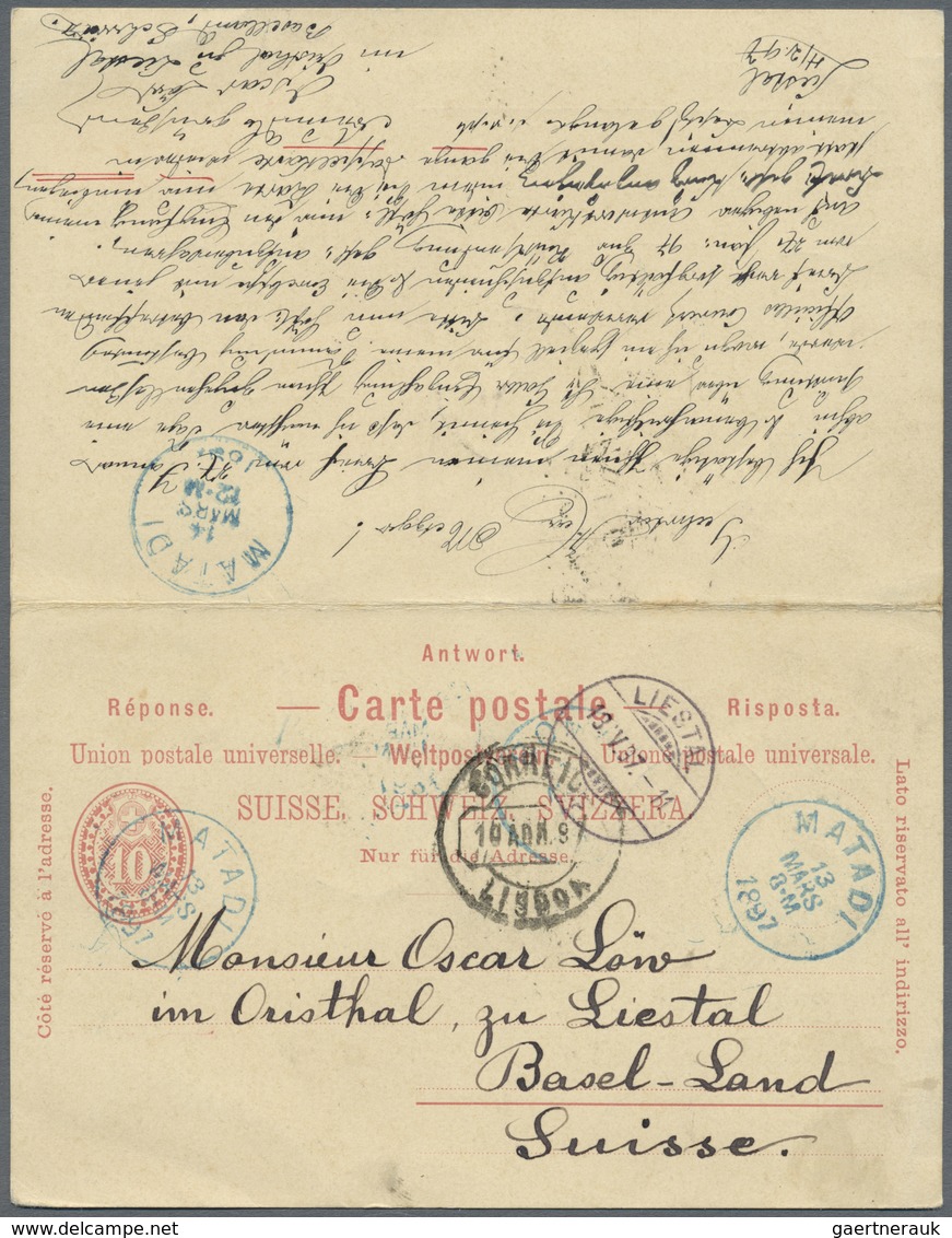 GA Schweiz - Ganzsachen: 1892, Schweiz Doppel-GA-Karte 10 Rp Von "LIESTAL 4 II 97" An Die Societe De Ch - Postwaardestukken