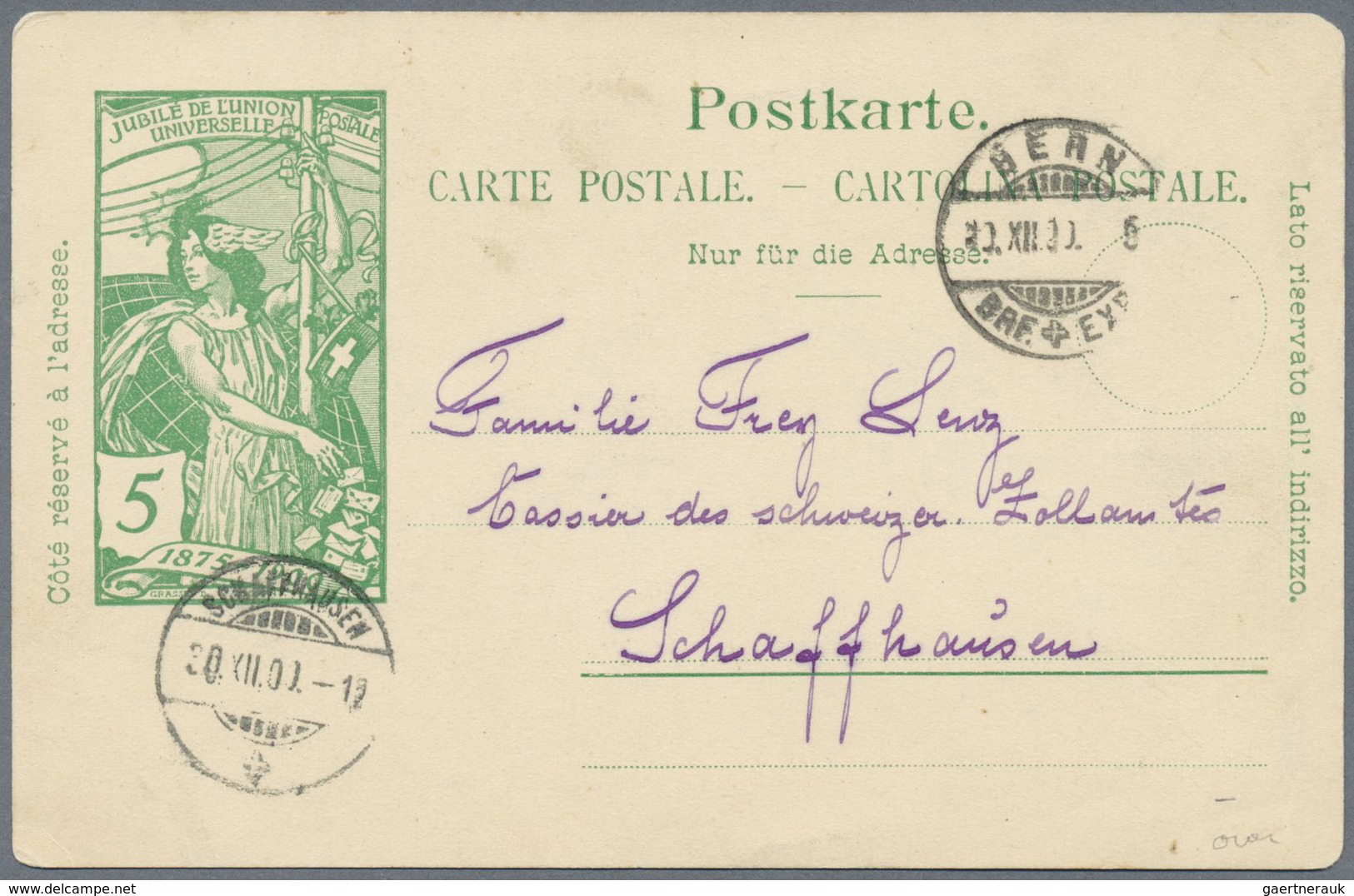 GA Schweiz - Ganzsachen: 1900 UPU-Ganzsachenkarte 5 Rp. Mit Rückseitigem Zudruck (Dorf + Neujahrswünsch - Entiers Postaux
