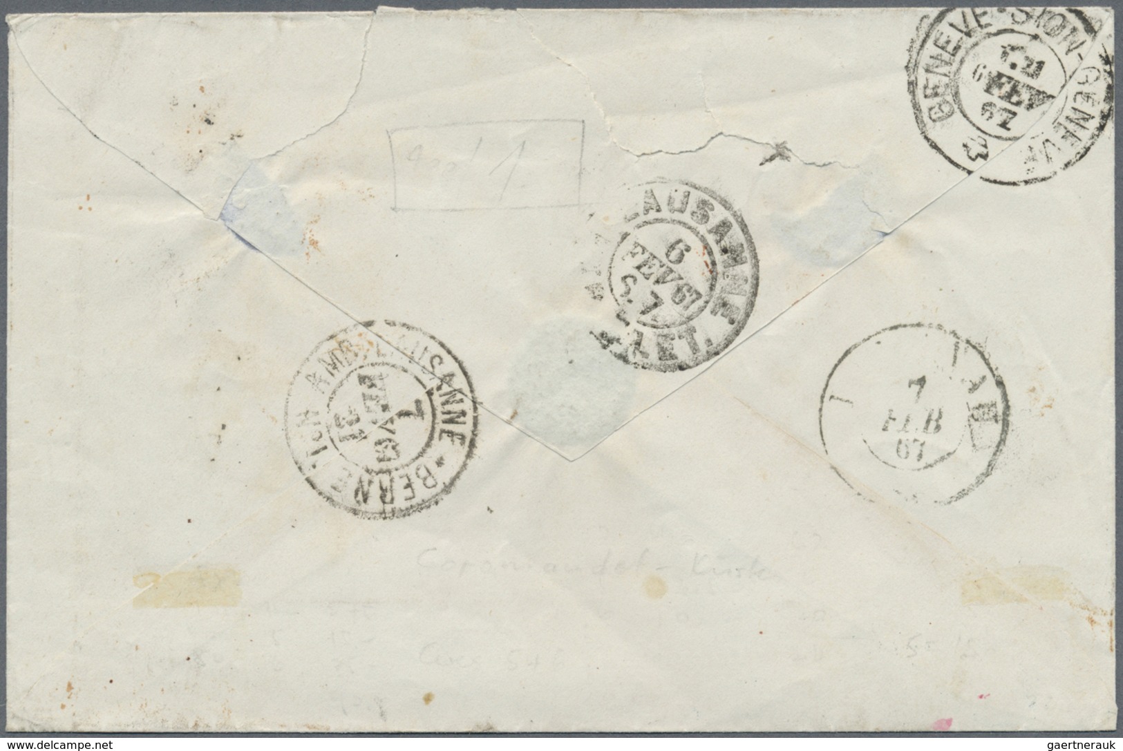 Br Schweiz - Besonderheiten: 1867. Envelope Addressed To Switzerland Bearing French General Colony Yver - Andere & Zonder Classificatie